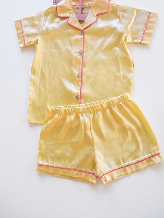 Juicy Couture Other - JUICY COUTURE Yellow Girls' Satin Pajama Set with Pink Trim